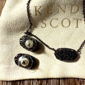 Kendra Scott Elisa Sparkle Black Drusy Gunmetal Necklace & Earrings